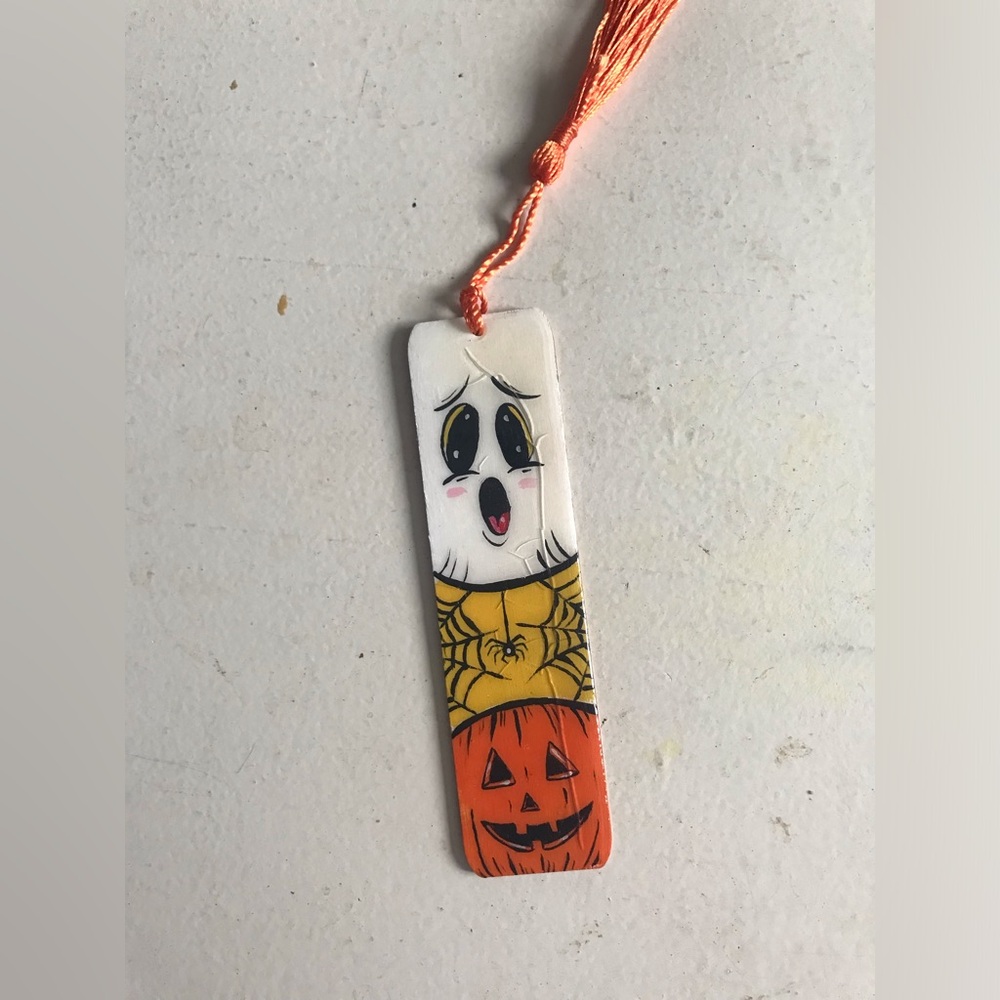 DISCOUNTED Halloween Ghost Kids Bookmark - Orange and Yellow